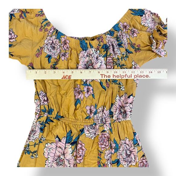 Band of Gypsies Floral Print Cold Shoulder Maxi Dress Size S Yellow‎ Pink Boho - Picture 4 of 9